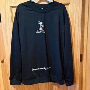SHEIN Men’s Black Sunrise Coconut Trees By The Sea crew Sweatshirt